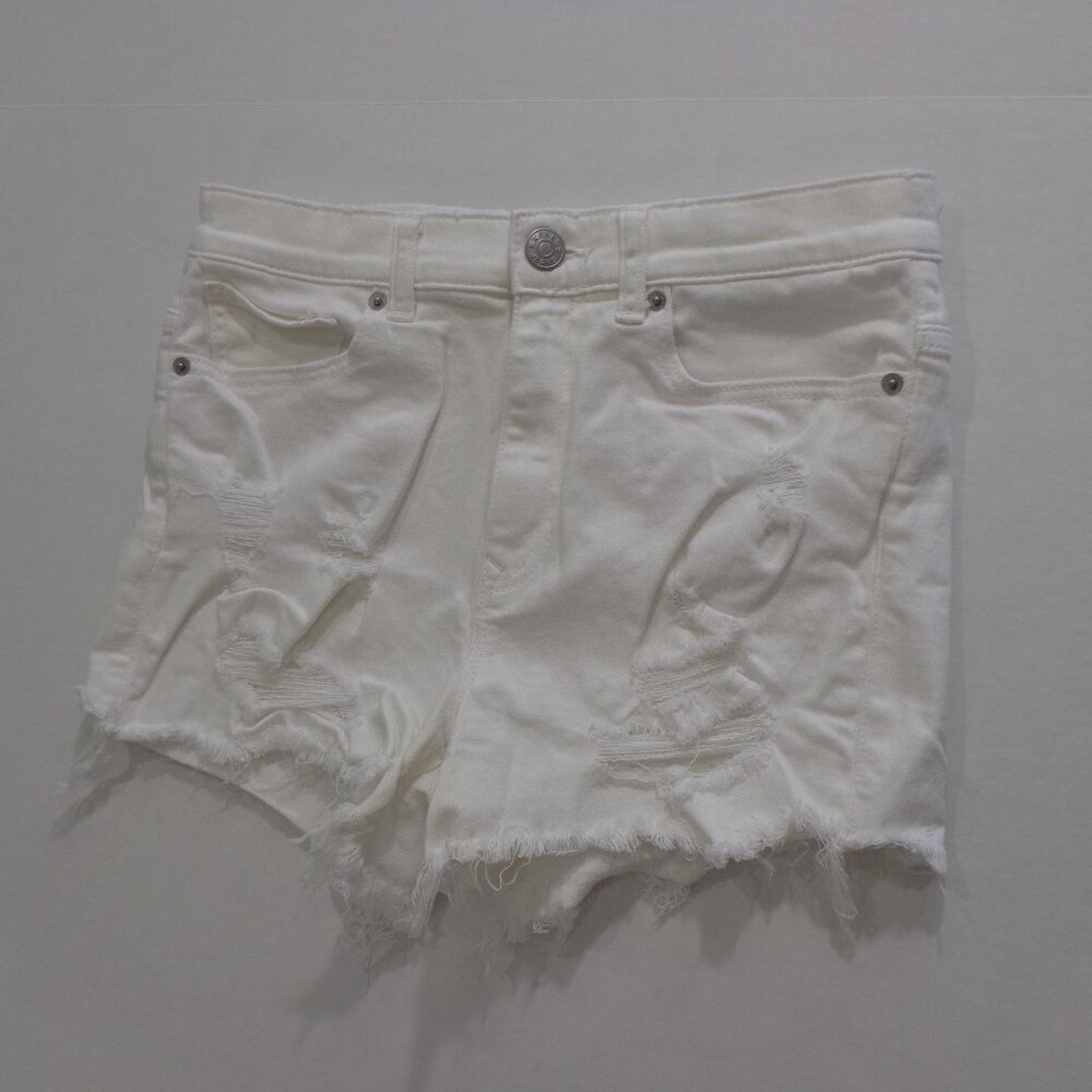 Express White Jean Distressed Ripped High-waisted Raw Hem Shorts Women's Size 6